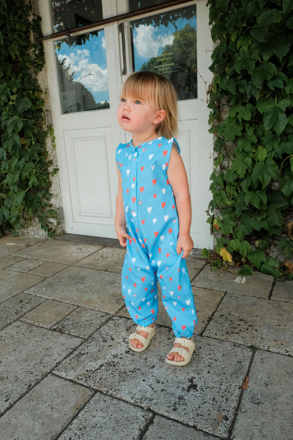 Love Hearts Cotton Jumpsuit - Blue