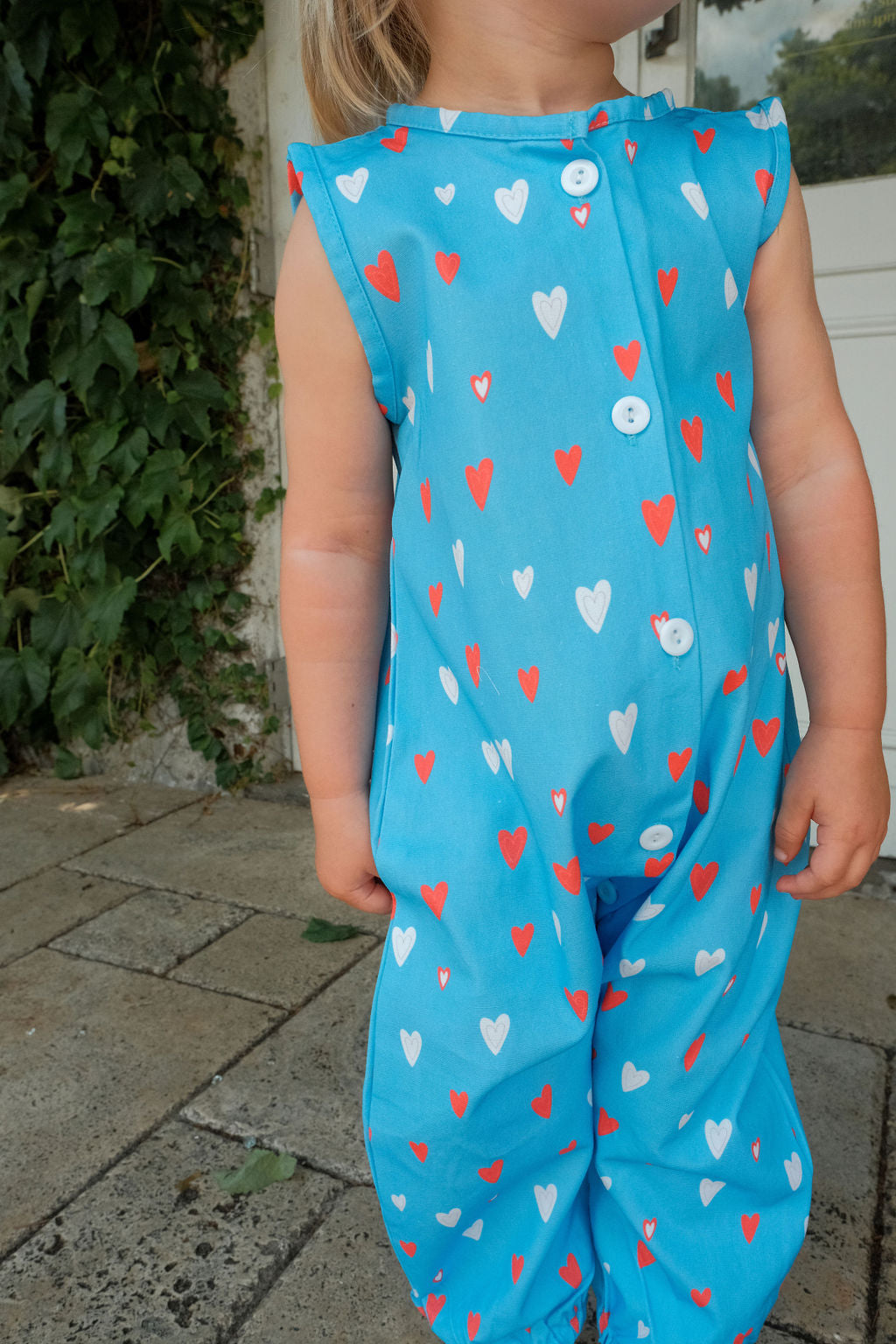 Love Hearts Cotton Jumpsuit - Blue