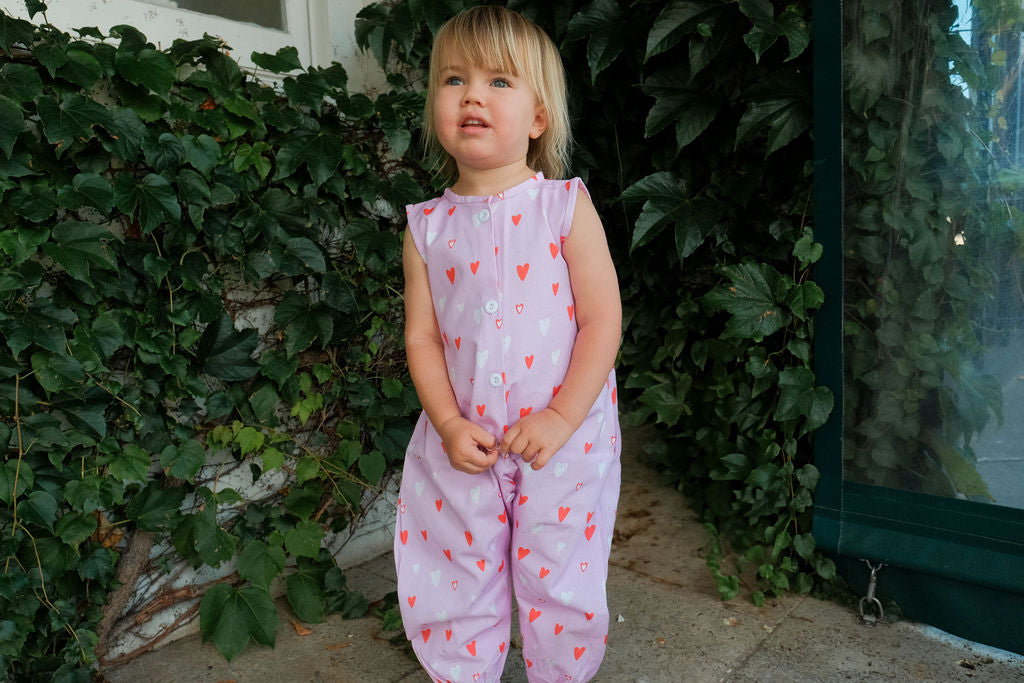 Love Hearts Cotton Jumpsuit - Pink