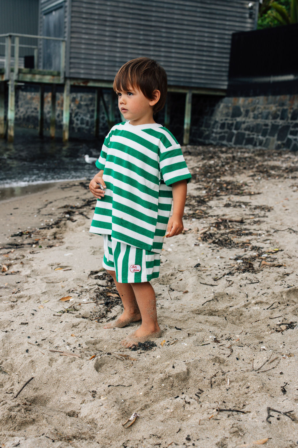 Terry Towel 2-Piece Set - Green/White Stripe