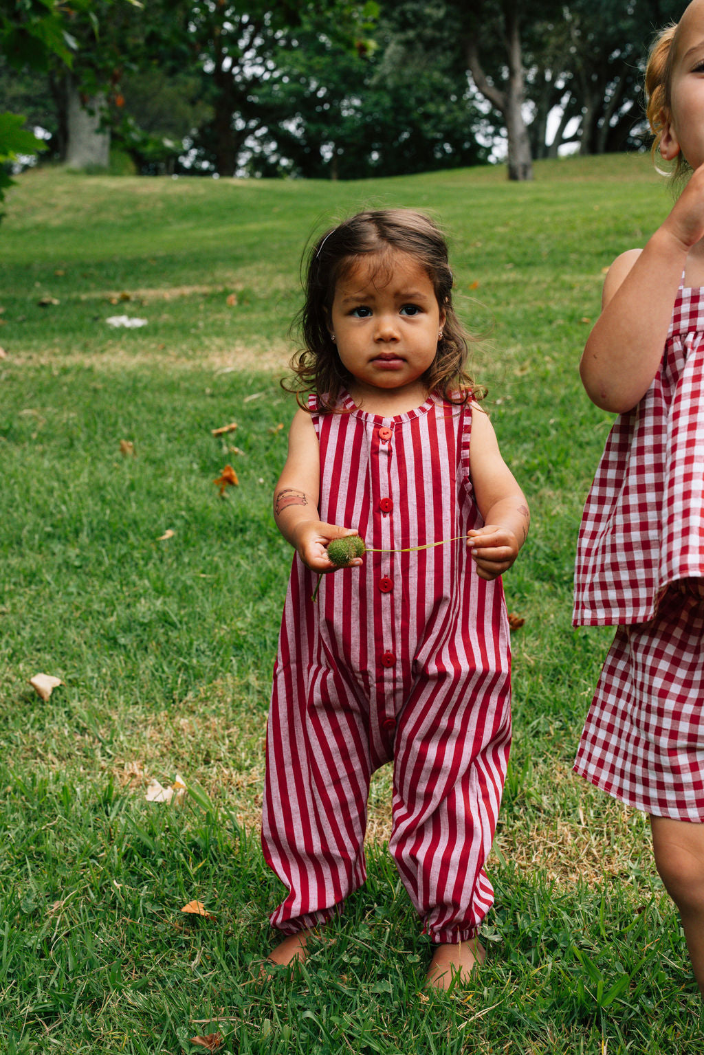 Stripe Cotton Jumpsuit - Red