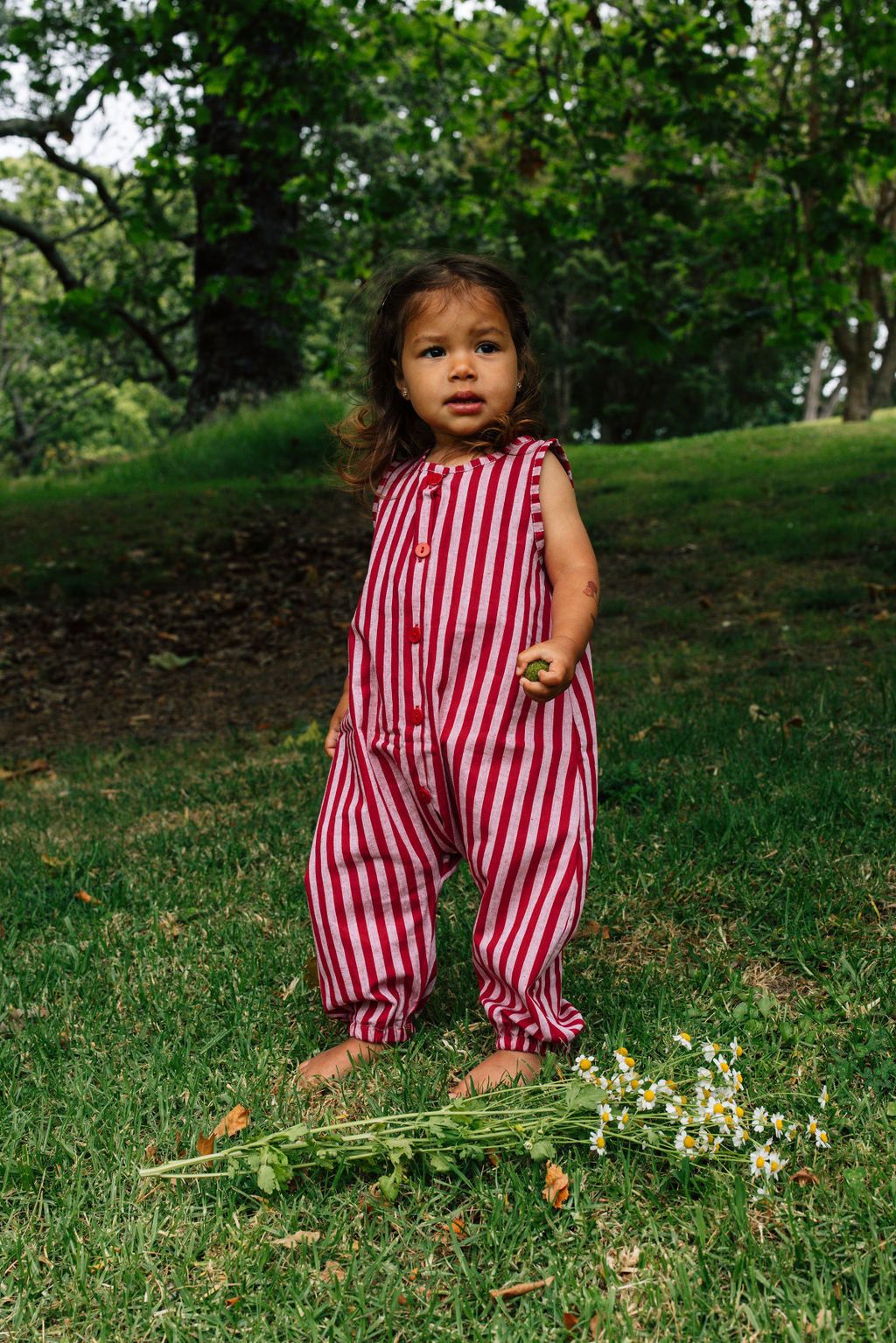 Stripe Cotton Jumpsuit - Red